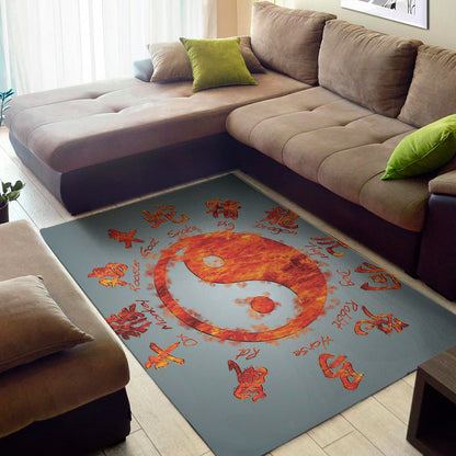 Fire Yin Yang Chinese Zodiac Print Area Rug