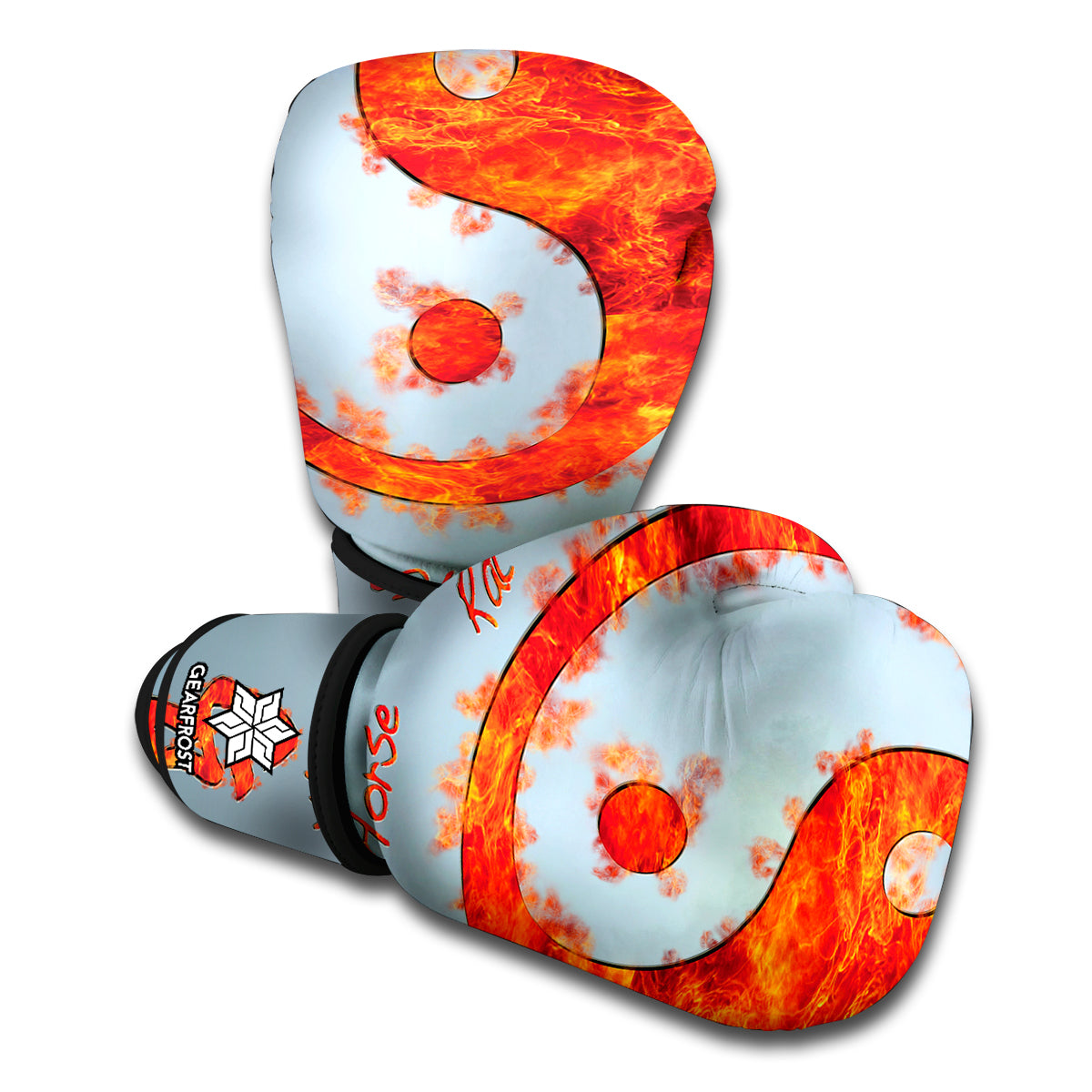 Fire Yin Yang Chinese Zodiac Print Boxing Gloves