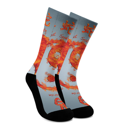 Fire Yin Yang Chinese Zodiac Print Crew Socks