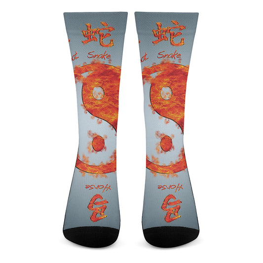 Fire Yin Yang Chinese Zodiac Print Crew Socks