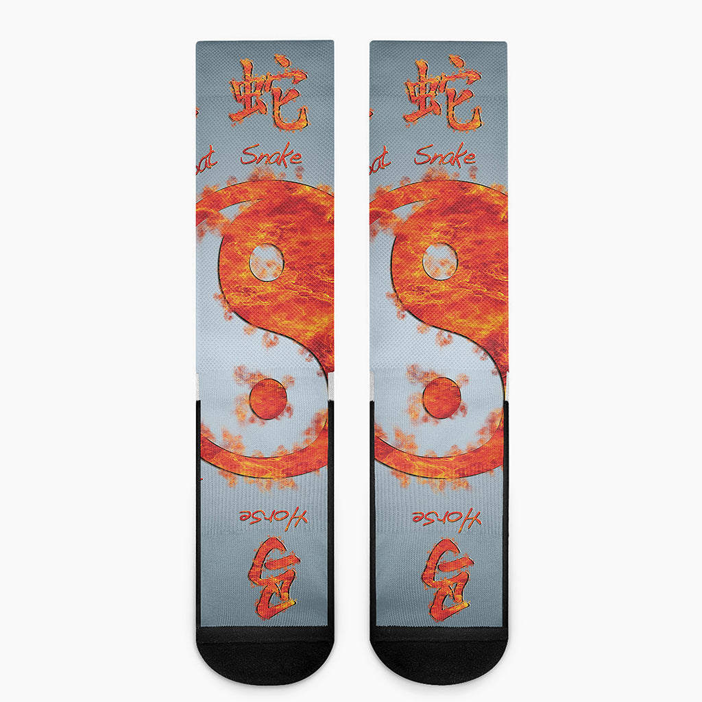 Fire Yin Yang Chinese Zodiac Print Crew Socks