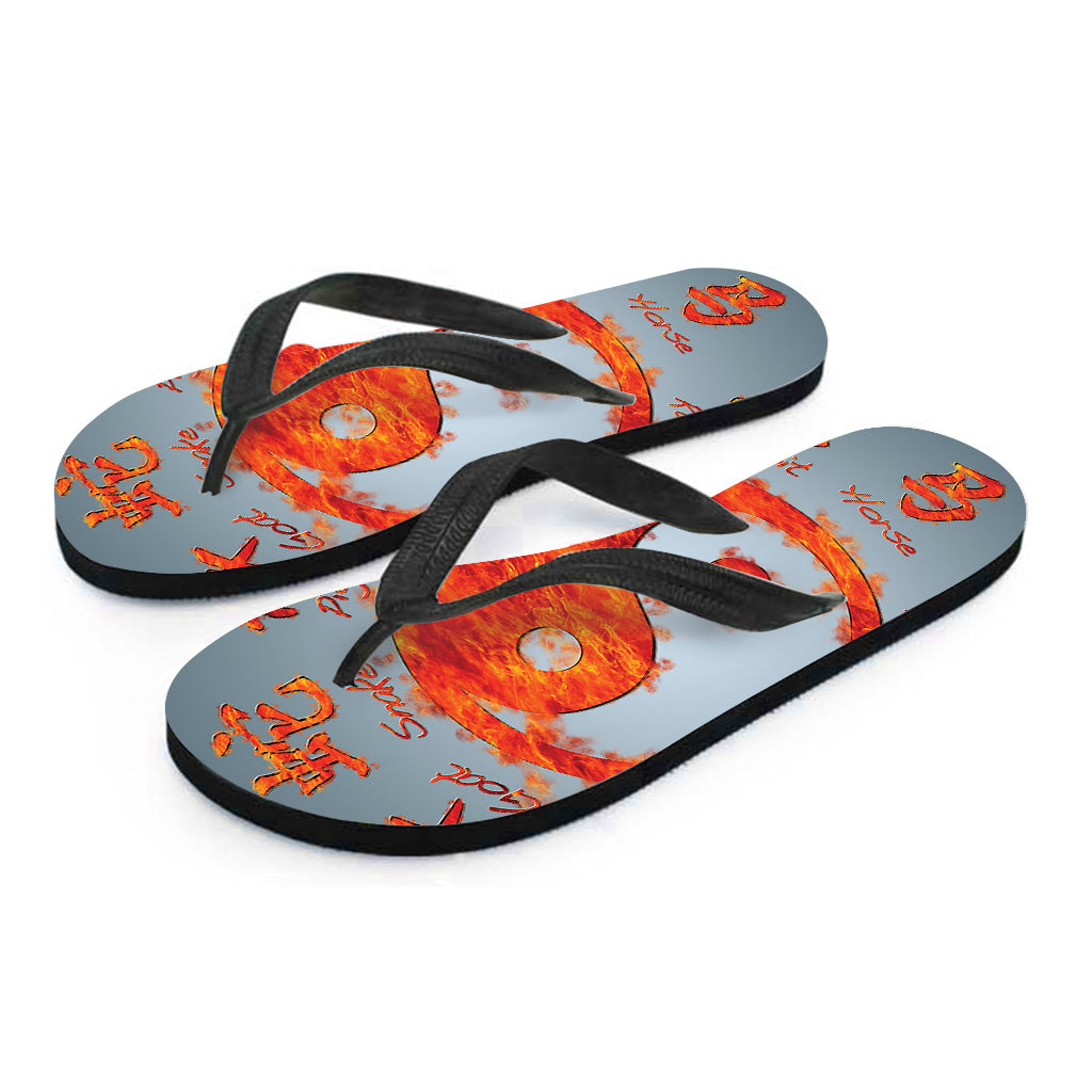 Fire Yin Yang Chinese Zodiac Print Flip Flops