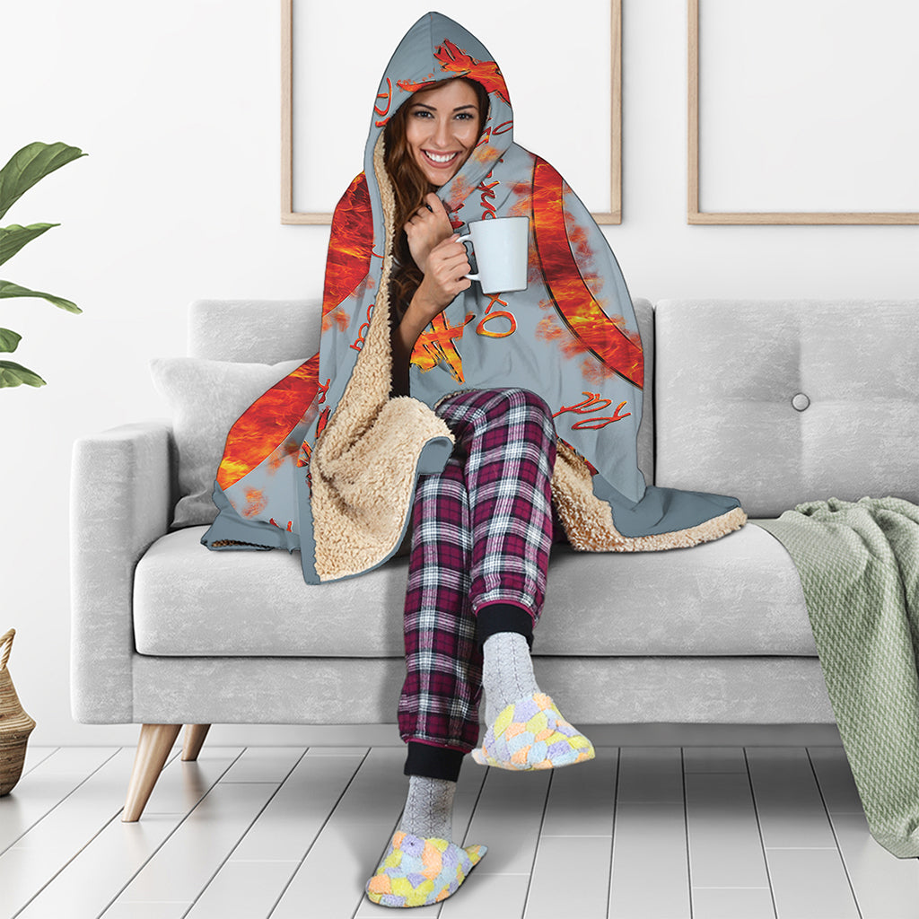 Fire Yin Yang Chinese Zodiac Print Hooded Blanket
