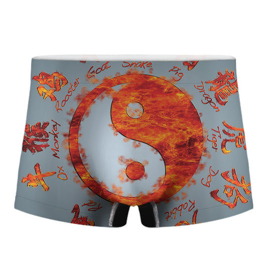 Fire Yin Yang Chinese Zodiac Print Men's Boxer Briefs