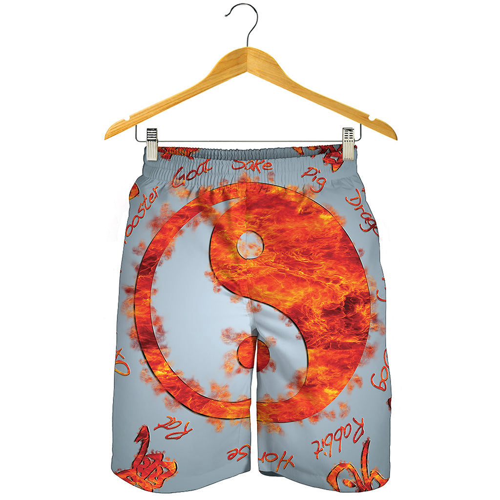 Fire Yin Yang Chinese Zodiac Print Men's Shorts