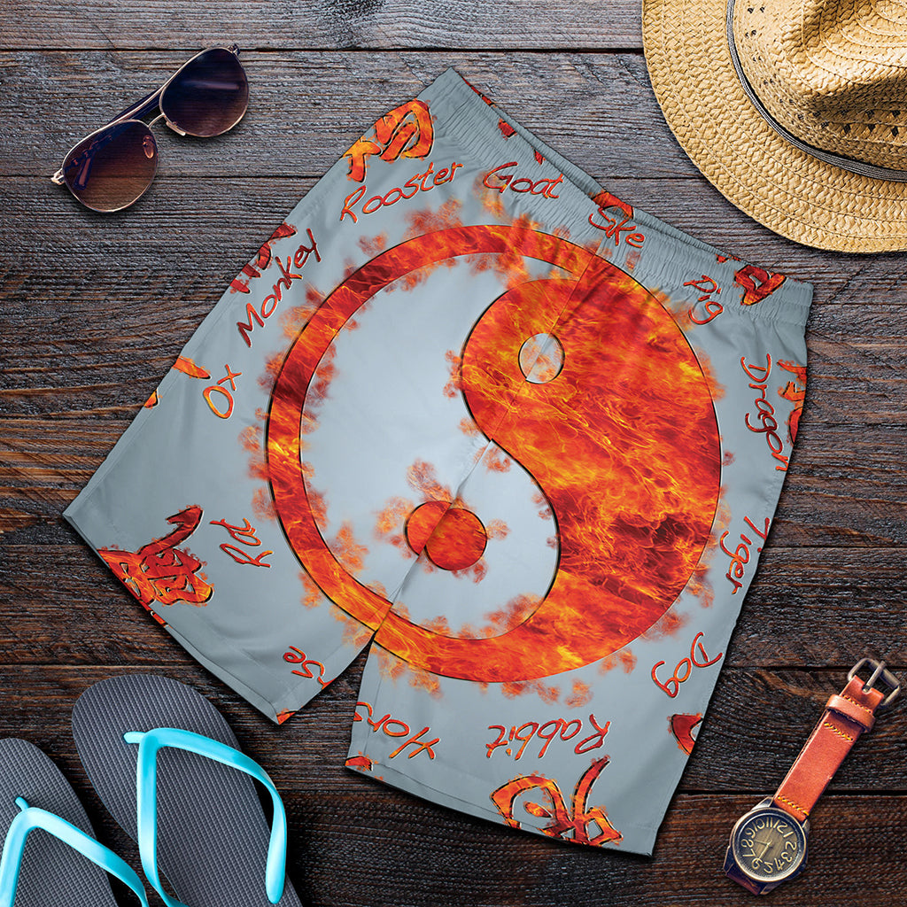 Fire Yin Yang Chinese Zodiac Print Men's Shorts