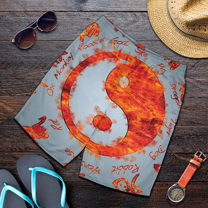 Fire Yin Yang Chinese Zodiac Print Men's Shorts
