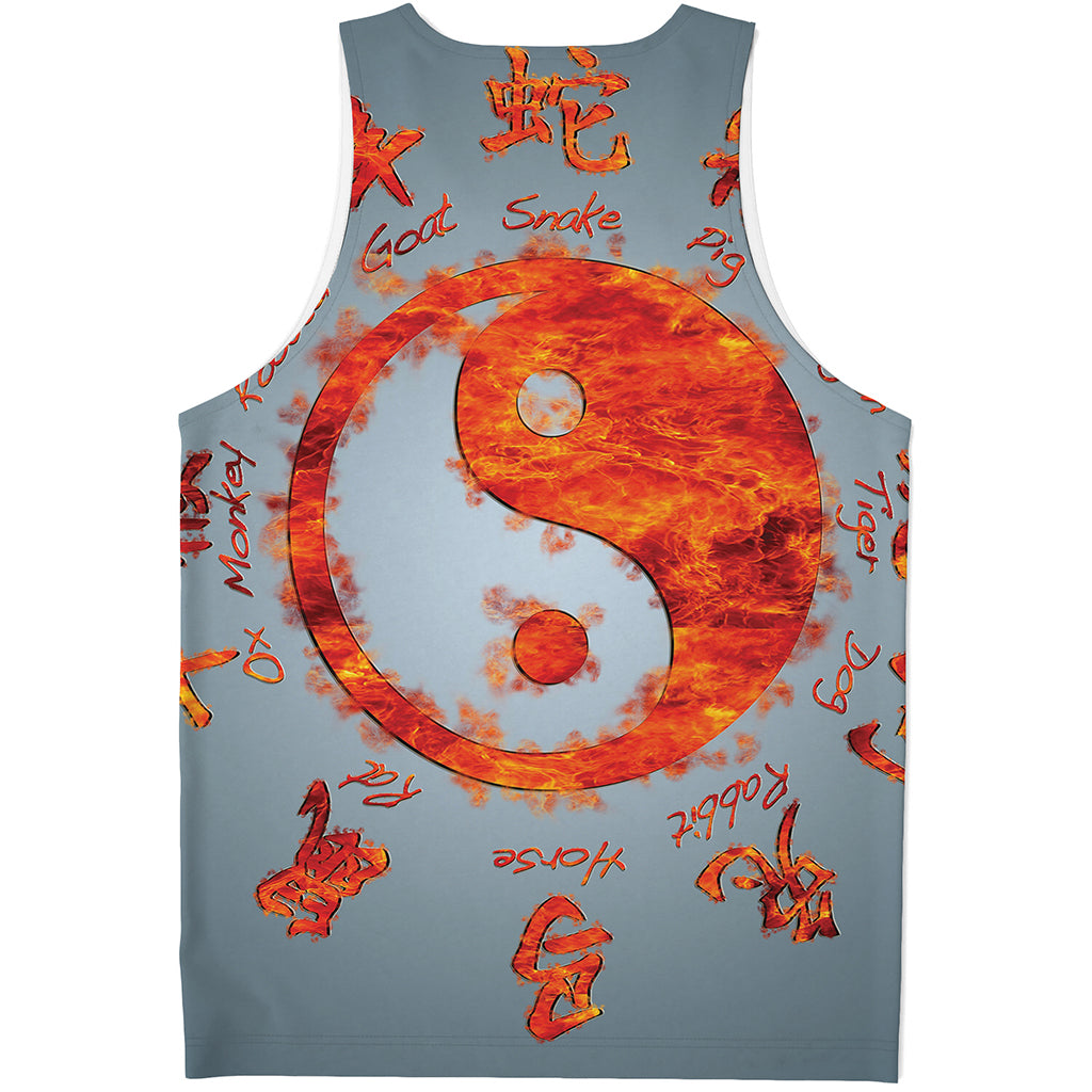 Fire Yin Yang Chinese Zodiac Print Men's Tank Top