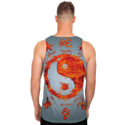 Fire Yin Yang Chinese Zodiac Print Men's Tank Top