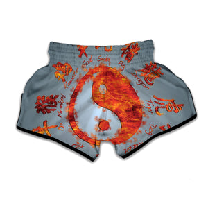 Fire Yin Yang Chinese Zodiac Print Muay Thai Boxing Shorts