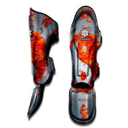 Fire Yin Yang Chinese Zodiac Print Muay Thai Shin Guard