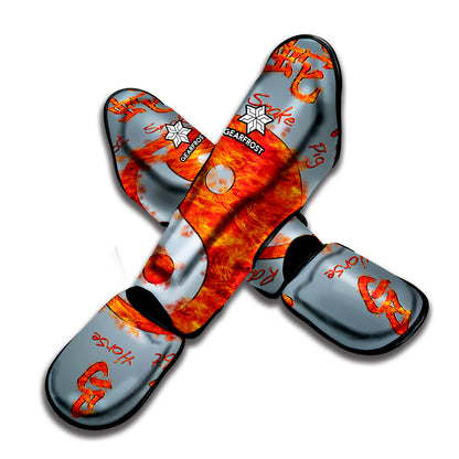 Fire Yin Yang Chinese Zodiac Print Muay Thai Shin Guard