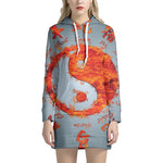 Fire Yin Yang Chinese Zodiac Print Pullover Hoodie Dress