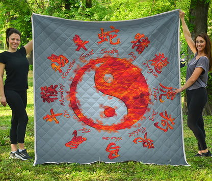 Fire Yin Yang Chinese Zodiac Print Quilt