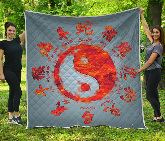 Fire Yin Yang Chinese Zodiac Print Quilt