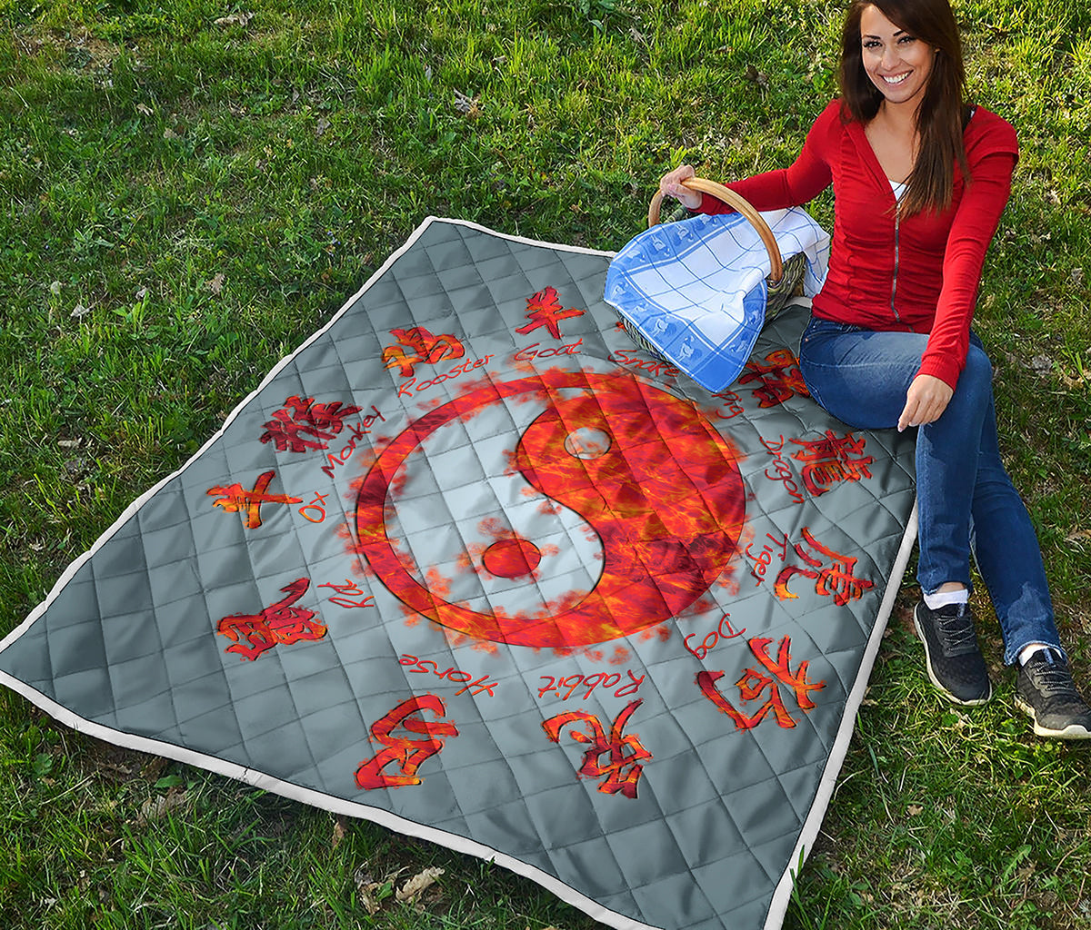 Fire Yin Yang Chinese Zodiac Print Quilt
