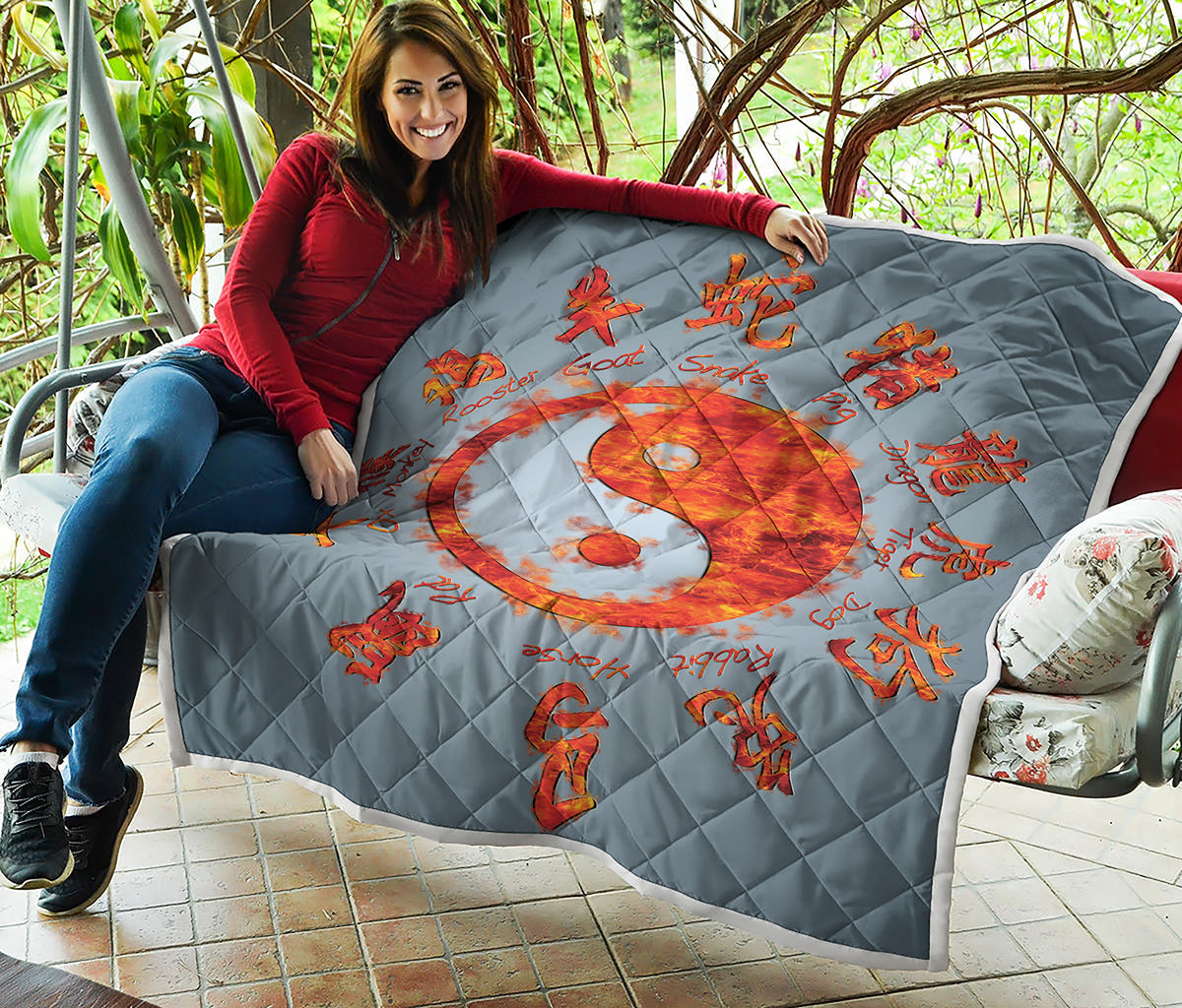 Fire Yin Yang Chinese Zodiac Print Quilt