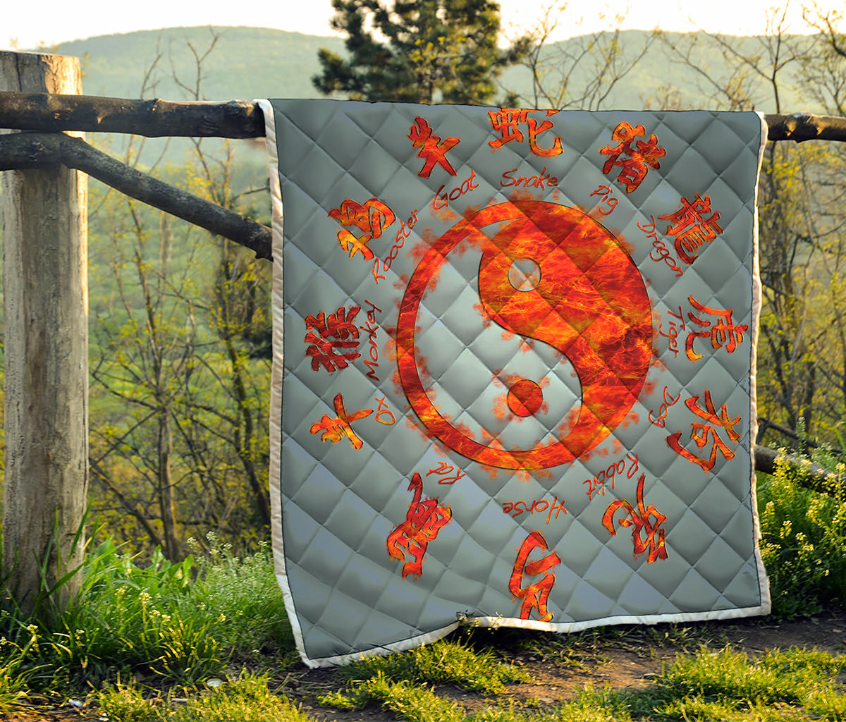 Fire Yin Yang Chinese Zodiac Print Quilt