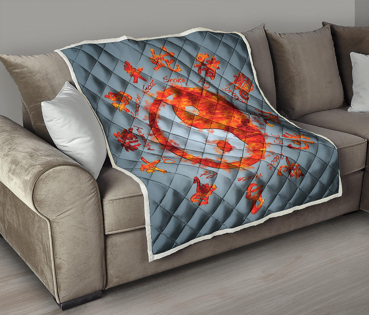 Fire Yin Yang Chinese Zodiac Print Quilt