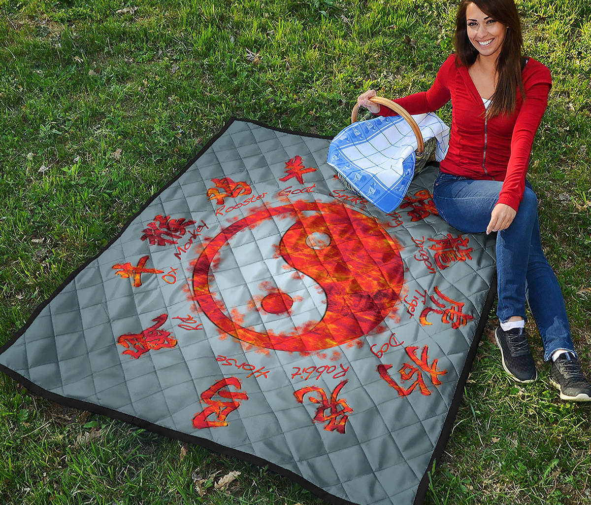 Fire Yin Yang Chinese Zodiac Print Quilt