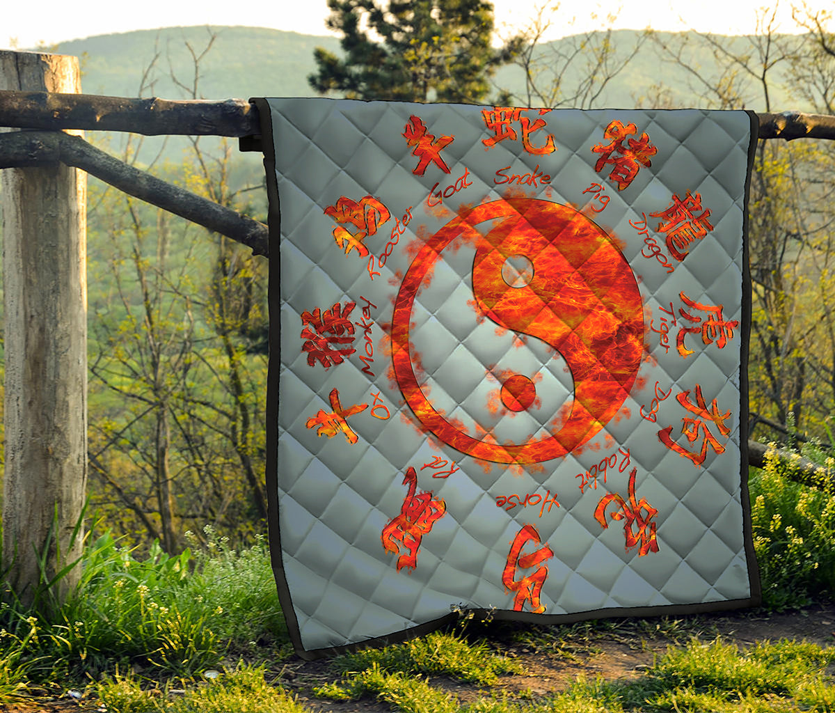 Fire Yin Yang Chinese Zodiac Print Quilt
