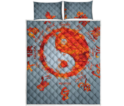 Fire Yin Yang Chinese Zodiac Print Quilt Bed Set