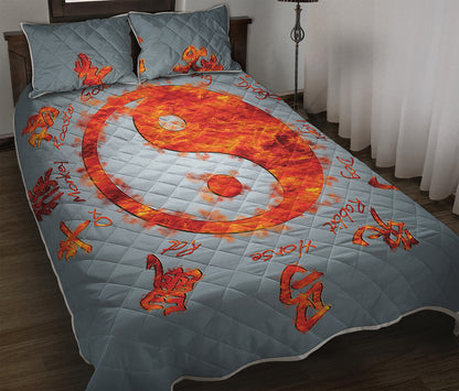 Fire Yin Yang Chinese Zodiac Print Quilt Bed Set