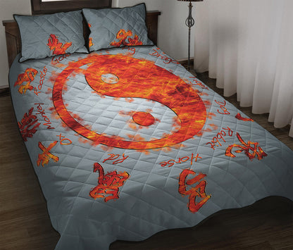Fire Yin Yang Chinese Zodiac Print Quilt Bed Set