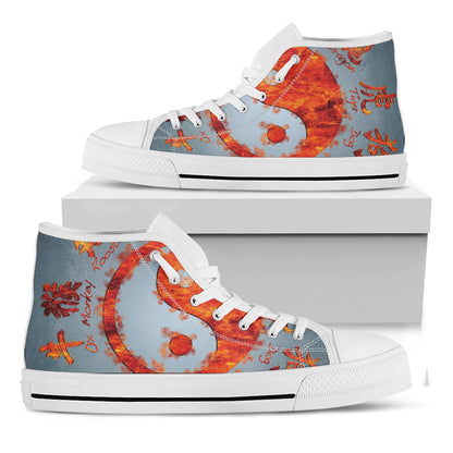 Fire Yin Yang Chinese Zodiac Print White High Top Shoes