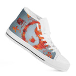 Fire Yin Yang Chinese Zodiac Print White High Top Shoes