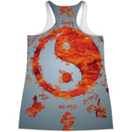 Fire Yin Yang Chinese Zodiac Print Women's Racerback Tank Top