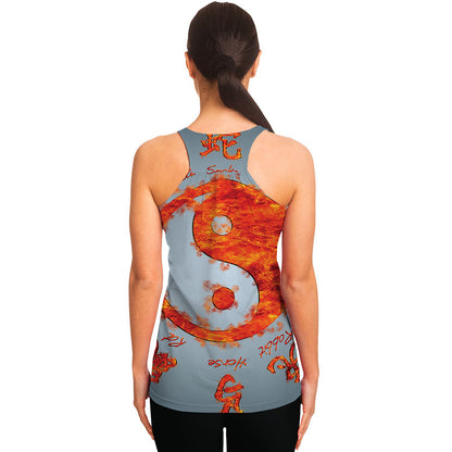 Fire Yin Yang Chinese Zodiac Print Women's Racerback Tank Top