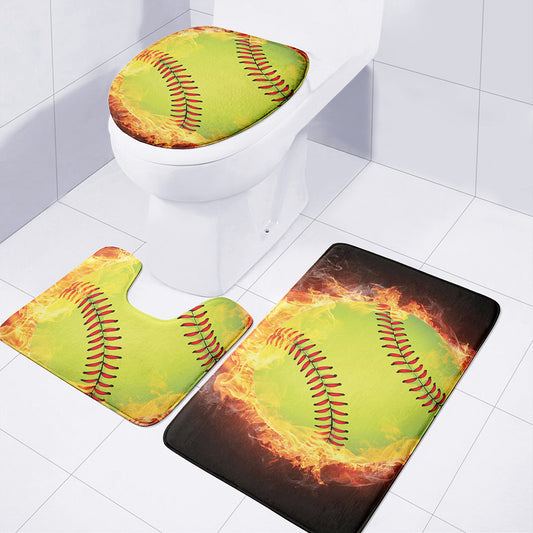 Fireball Softball Print 3 Piece Bath Mat Set
