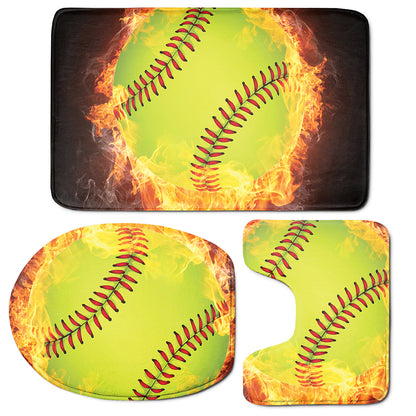 Fireball Softball Print 3 Piece Bath Mat Set