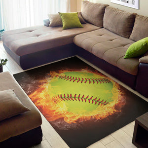 Fireball Softball Print Area Rug