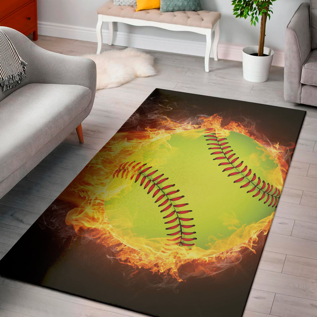 Fireball Softball Print Area Rug