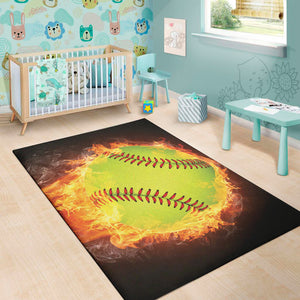 Fireball Softball Print Area Rug