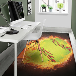 Fireball Softball Print Area Rug