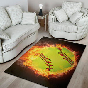 Fireball Softball Print Area Rug