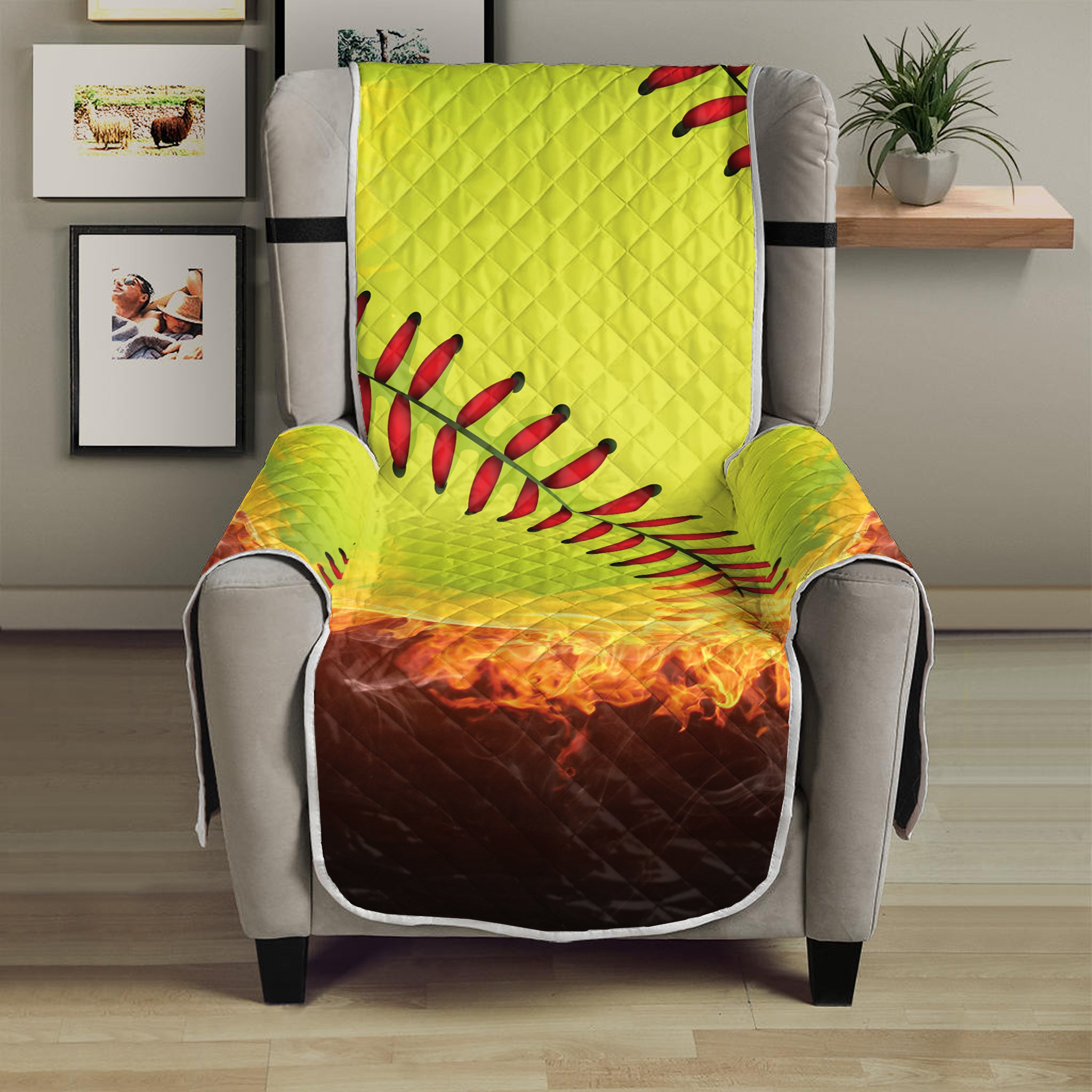 Fireball Softball Print Armchair Protector