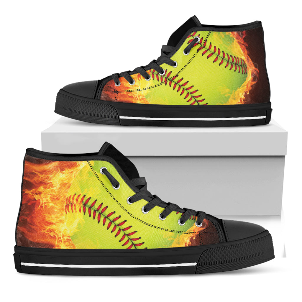 Fireball Softball Print Black High Top Shoes