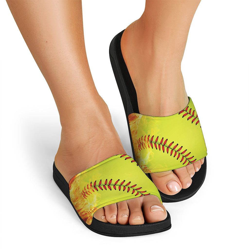 Fireball Softball Print Black Slide Sandals