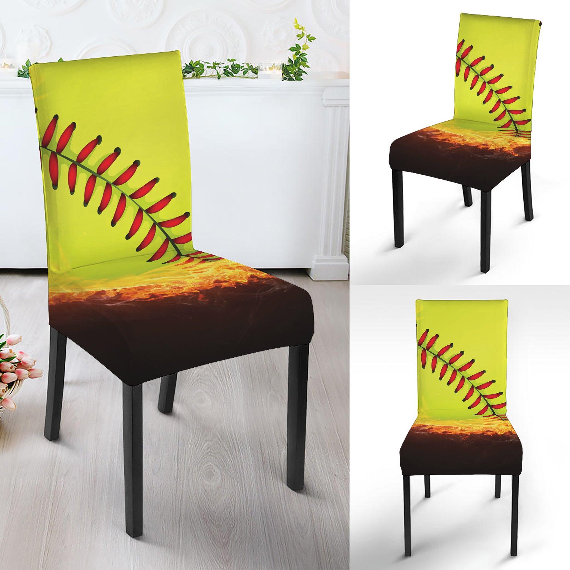 Fireball Softball Print Dining Chair Slipcover