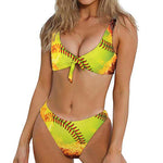 Fireball Softball Print Front Bow Tie Bikini