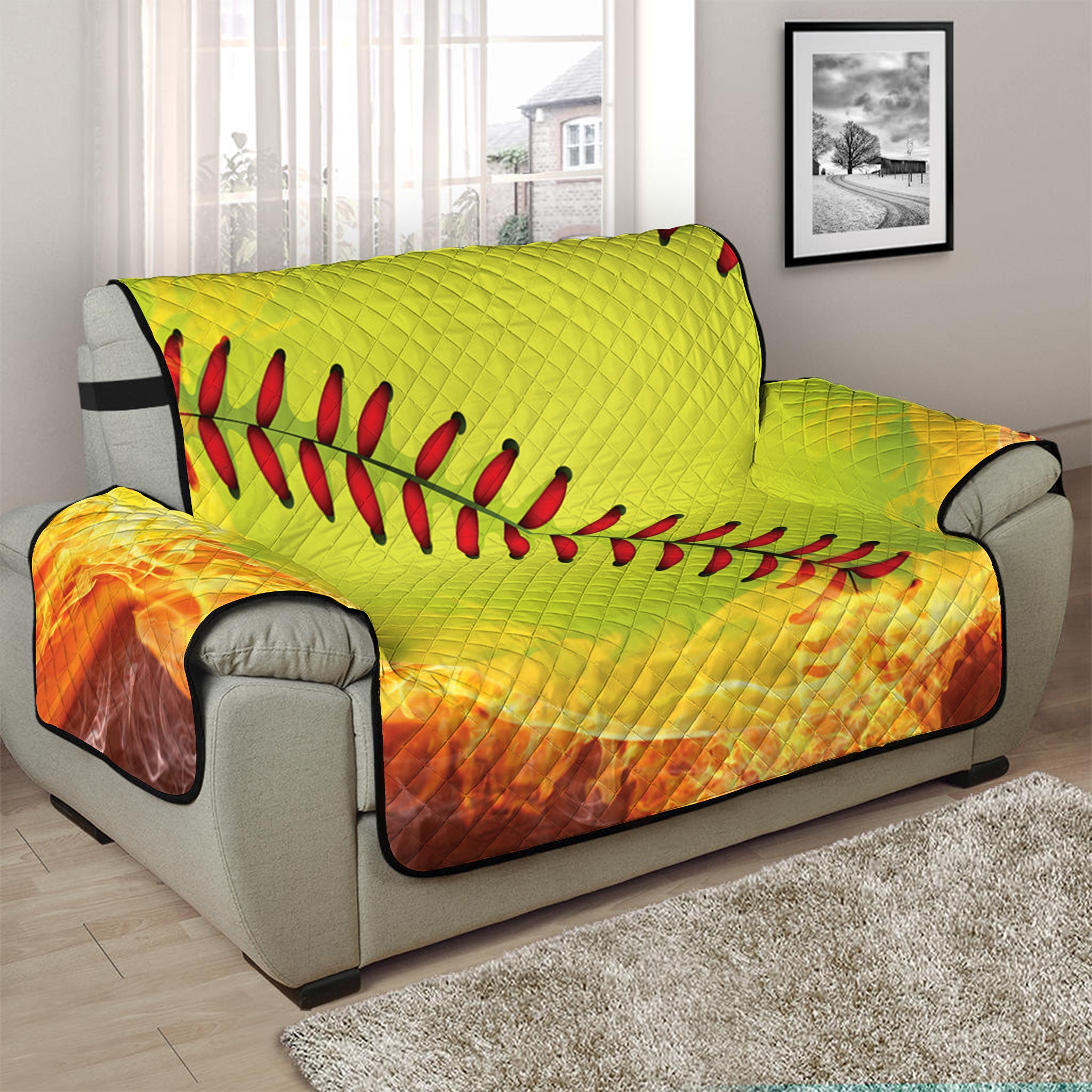 Fireball Softball Print Half Sofa Protector