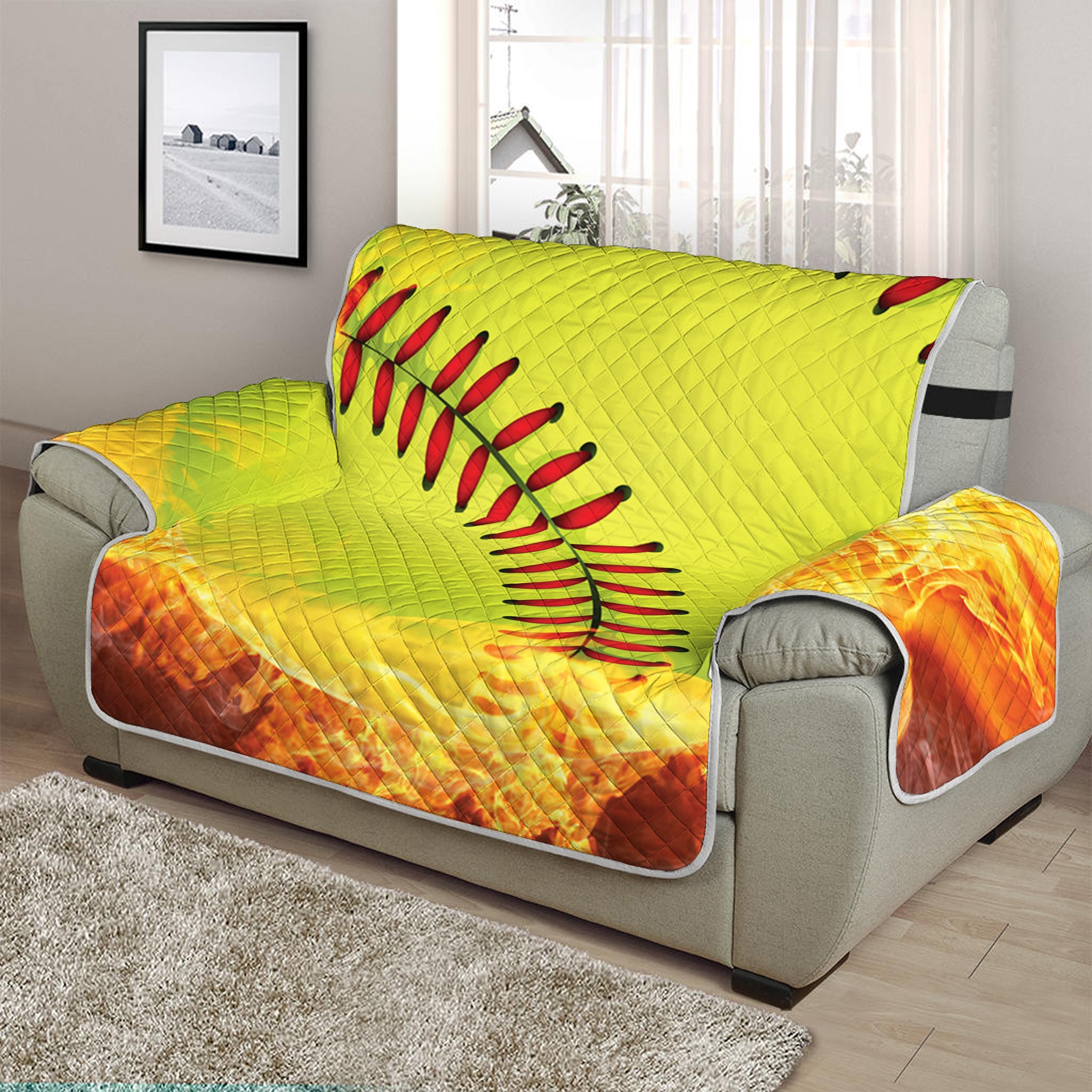 Fireball Softball Print Half Sofa Protector