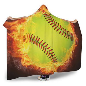 Fireball Softball Print Hooded Blanket