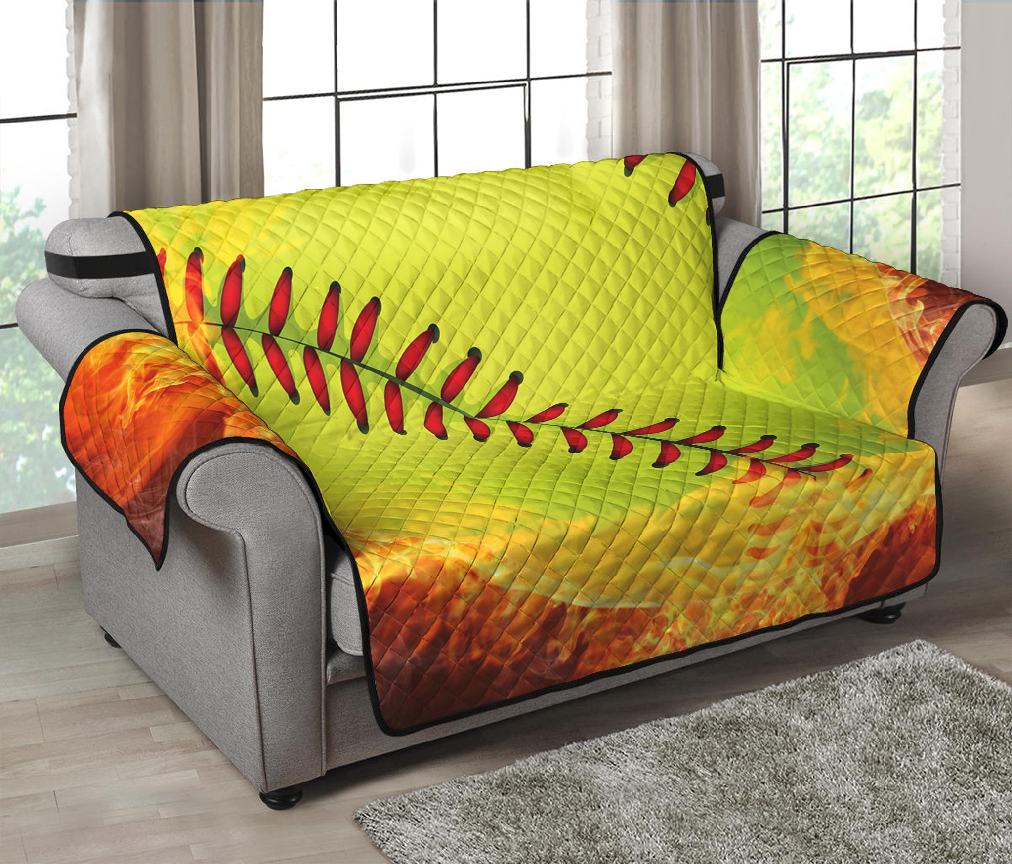 Fireball Softball Print Loveseat Protector