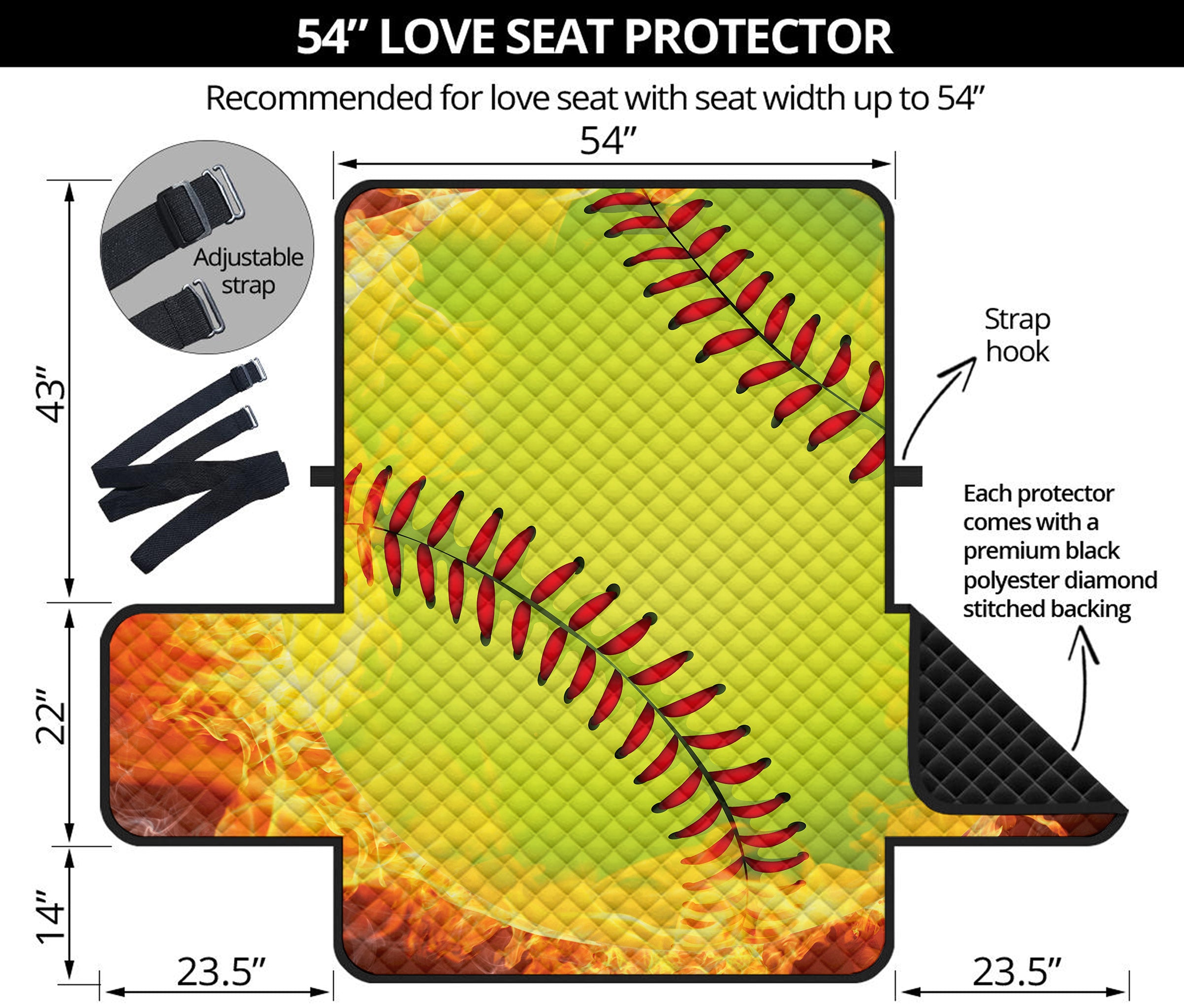 Fireball Softball Print Loveseat Protector