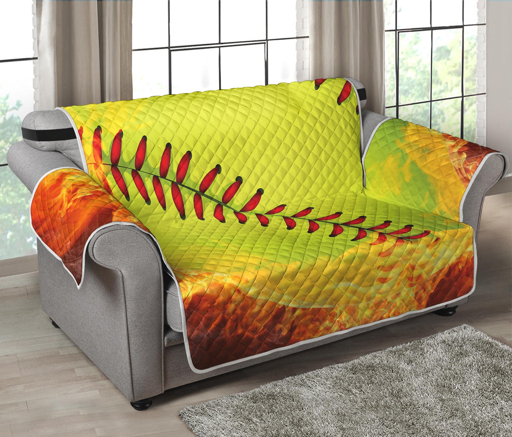 Fireball Softball Print Loveseat Protector